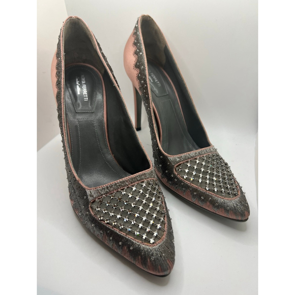 Limited Edition Alberta Ferretti Pink & Gray Embellished Heels Size 8.5 - Picture 3 of 7